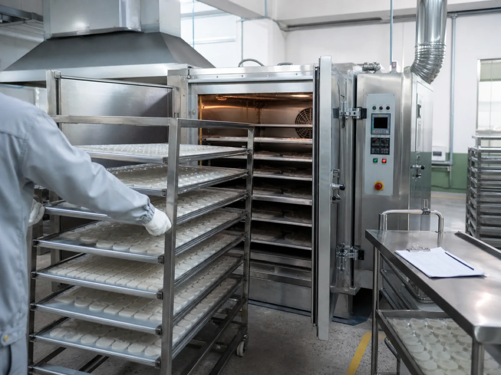 Wetop Silicone post-cure oven and secondary-process workshop — the 4-6 hour cycle at 180-200°C that unlocks LFGB compliance and drives the fixed cost line item behind MOQ 500