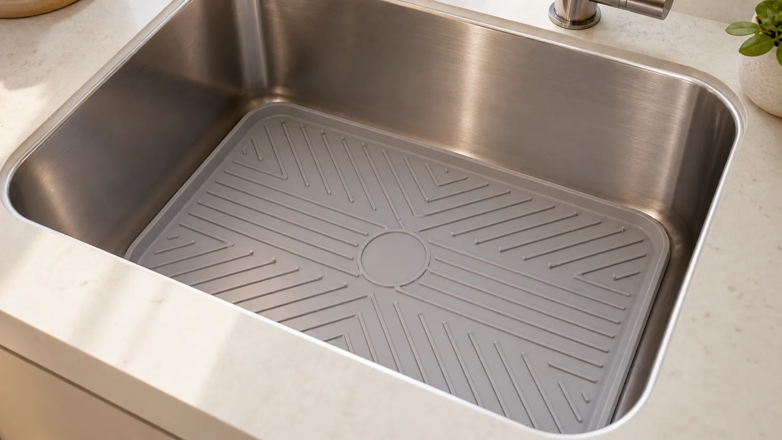 Fiberglass-reinforced silicone sink protector mats on Wetop QC bench with Shore A durometer and calipers under D65 inspection light in Dongguan