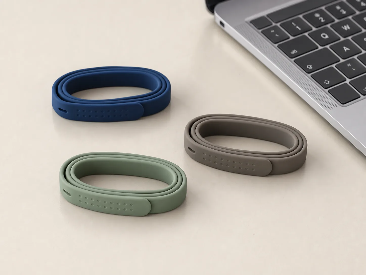 Silicone cable-management straps in Wetop palette — custom OEM for consumer-electronics brands